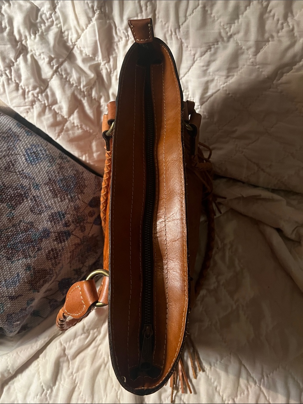 Patricia Nash Rena Burnished Brown Tooled Leather Tote Zip Top Tassels - Picture 9 of 11